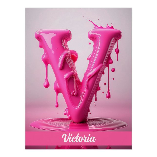Letter V, Monogram V  - Customizable Name Poster  (Front)