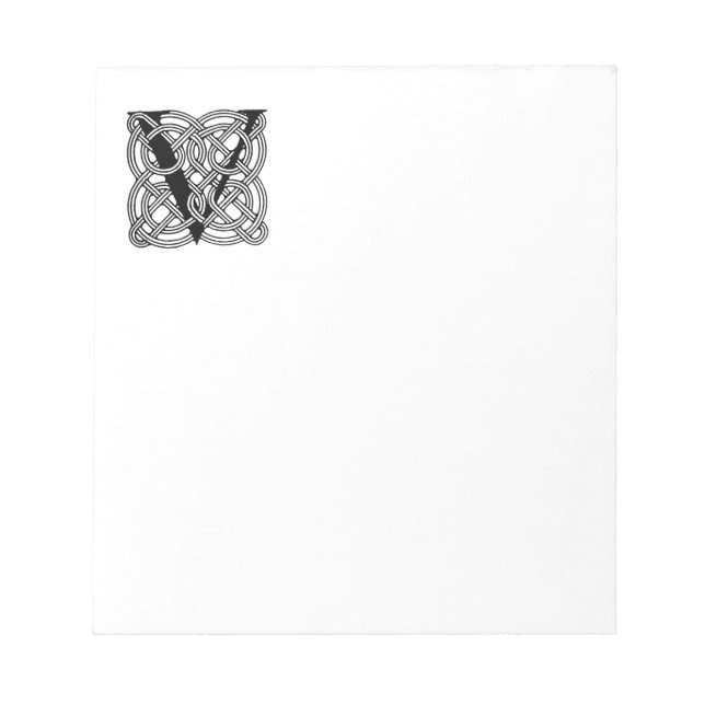 Letter V Monogram Vintage Celtic Knot Print Notepad (Front)