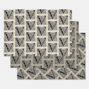 Letter V Monogram Vintage Celtic Knot Print Wrapping Paper Sheet