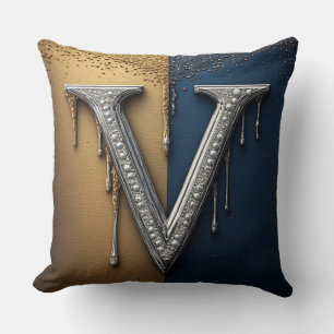 Letter V Monogram With Diamonds Pearls Cushion