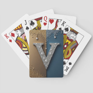 Letter V Monogram With Diamonds Pearls Playing Cards