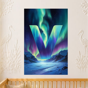 Letter V Northern Lights Nursery   Aurora Borealis Poster