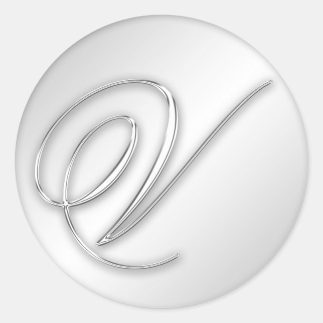 Letter V script initial faux silver monogram favou Classic Round Sticker (Front)