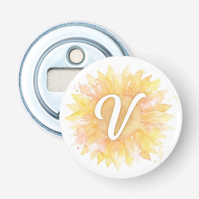 Letter V Sunflower First Name Monogram Initial  Bottle Opener (Front)