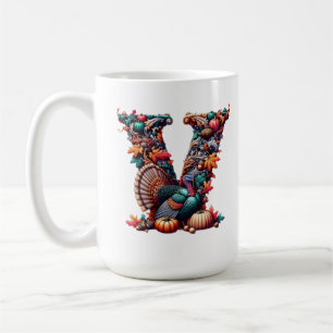 Letter V Thanksgiving turkey style gift Coffee Mug