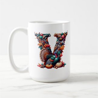 Letter V Thanksgiving turkey style gift  Coffee Mug