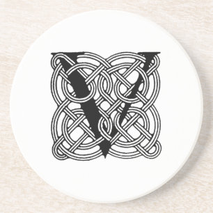 Letter V Vintage Celtic Knot Monogram Coaster