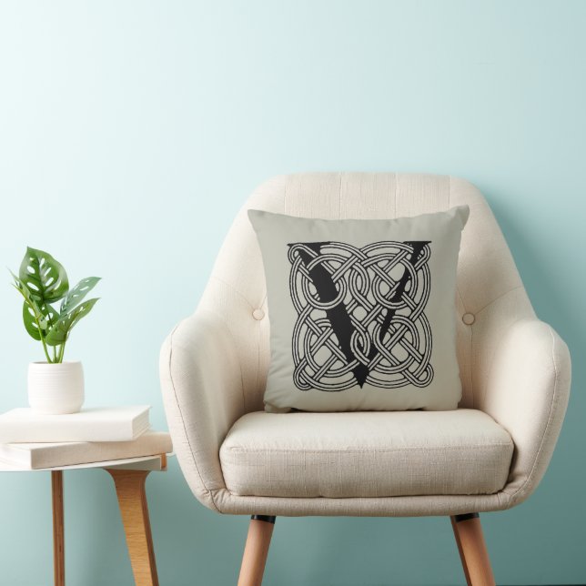 Letter V Vintage Celtic Knot Monogram Cushion (Chair)