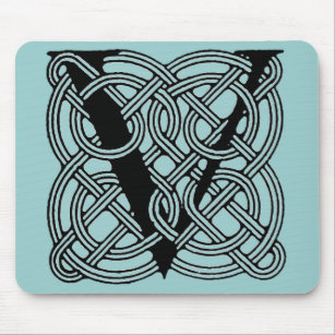 Letter V Vintage Celtic Knot Monogram Mouse Mat