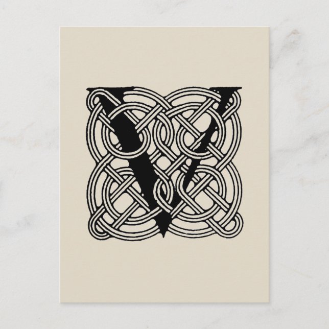 Letter V Vintage Celtic Knot Monogram Postcard (Front)