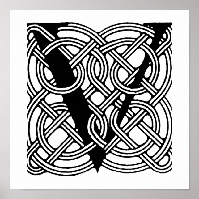 Letter V Vintage Celtic Knot Monogram Poster (Front)