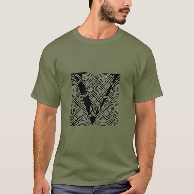 Letter V Vintage Celtic Knot Monogram T-Shirt (Front)