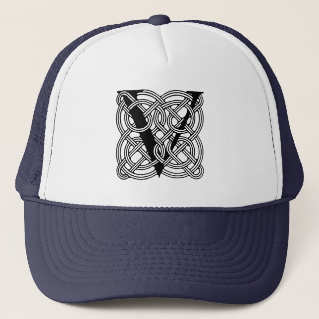 Letter V Vintage Celtic Knot Monogram Trucker Hat (Front)