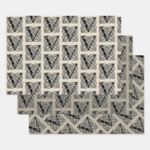Letter V Vintage Celtic Knot Monogram Wrapping Paper Sheet