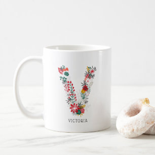 Letter V   Whimsical Floral Letter Monogram I Mug