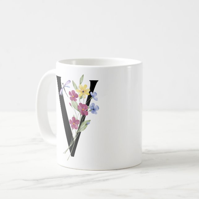 Letter V with flowers Coffee Mug (Front Left)