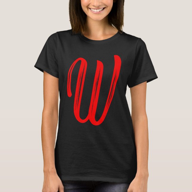 Letter W Alphabet Large Red Graphic Initial T-Shirt (Front)