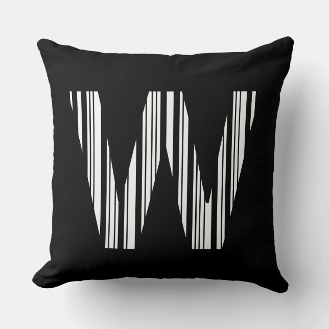 LETTER W BAR CODE First Initial Barcode Pattern Cushion (Front)