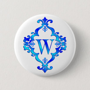 Letter W Blue 6 Cm Round Badge