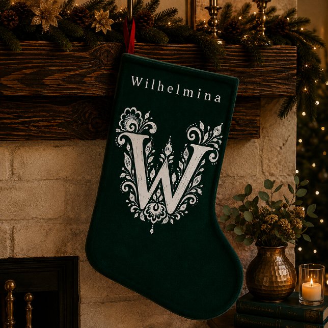 Letter W Botanical Monogram Personalised Stocking (Creator Uploaded)