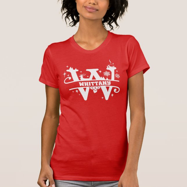 Letter W Christmas Monogram Initial Name Red  T-Shirt (Front)
