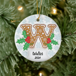 Letter W Custom Name Monogram Christmas Ceramic Tree Decoration