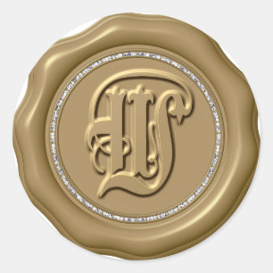 *~* Letter W Diamond Circle GOLD Wax Seal Stickers