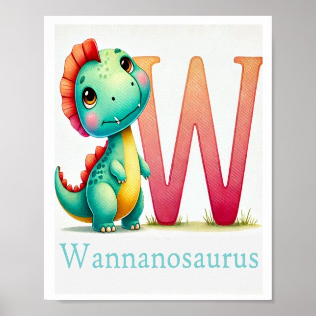  Letter W, Dinosaur Alphabet Watercolor Poster (Front)