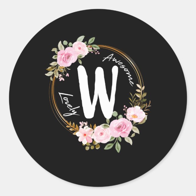 Letter W Floral Wreath Name Initial W Mother'S Day Classic Round Sticker (Front)