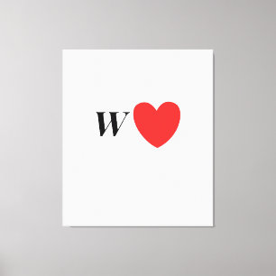 Letter W Heart - Valentine Initial Love Design Canvas Print