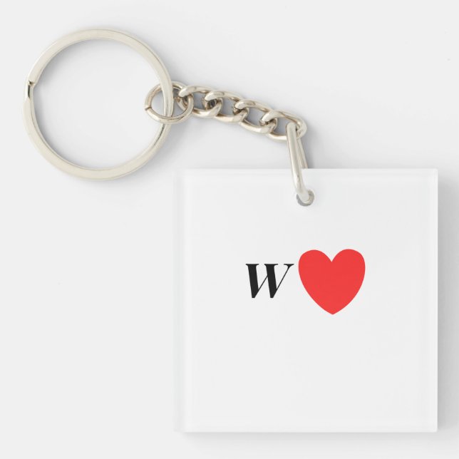 Letter W Heart - Valentine Initial Love Design Key Ring (Front)