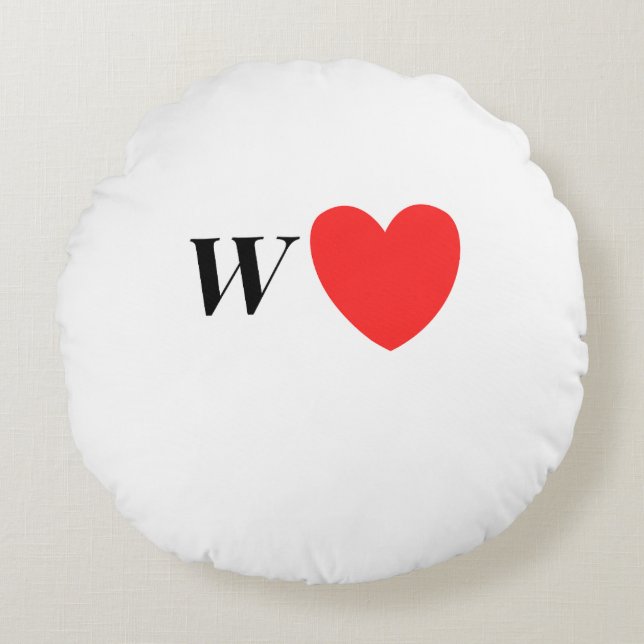 Letter W Heart - Valentine Initial Love Design Round Cushion (Front)