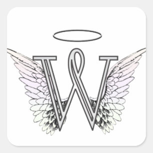 Letter W Initial Monogram with Angel Wings & Halo Square Sticker