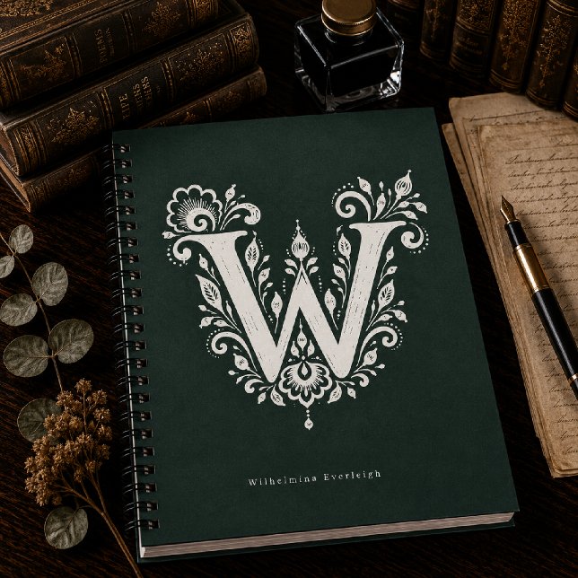 Letter W Linocut Botanical Monogram Notebook (Creator Uploaded)