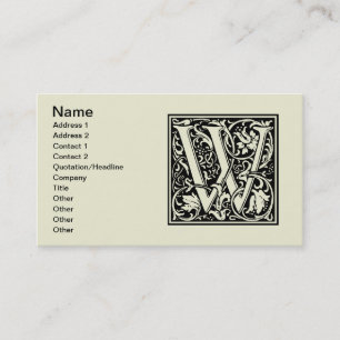 Letter W Mediaeval Monogram Art Nouveau Business Card