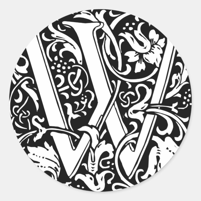 Letter W Mediaeval Monogram Art Nouveau Classic Round Sticker (Front)