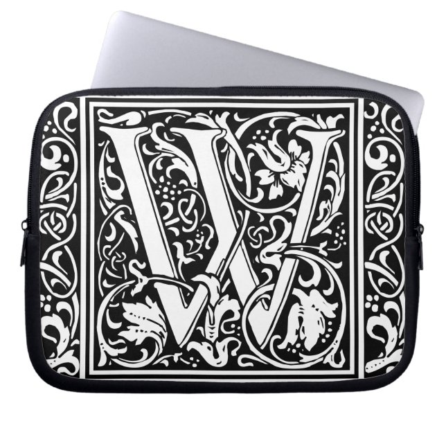 Letter W Mediaeval Monogram Art Nouveau Laptop Sleeve (Front)