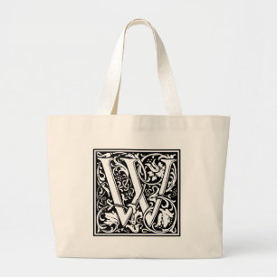 Letter W Mediaeval Monogram Art Nouveau Large Tote Bag
