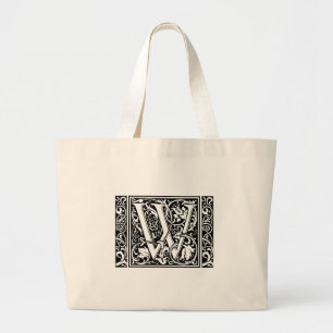 Letter W Mediaeval Monogram Art Nouveau Large Tote Bag