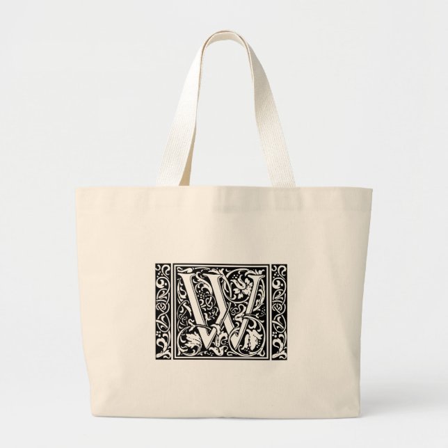 Letter W Mediaeval Monogram Art Nouveau Large Tote Bag (Front)