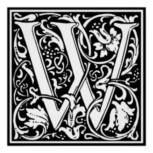 Letter W Mediaeval Monogram Art Nouveau Poster
