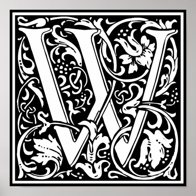 Letter W Mediaeval Monogram Art Nouveau Poster (Front)