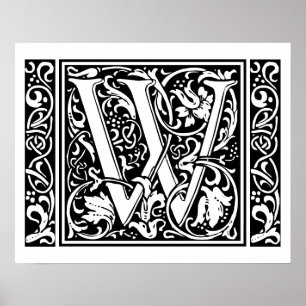 Letter W Mediaeval Monogram Art Nouveau Poster