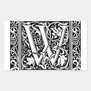 Letter W Mediaeval Monogram Art Nouveau Rectangular Sticker