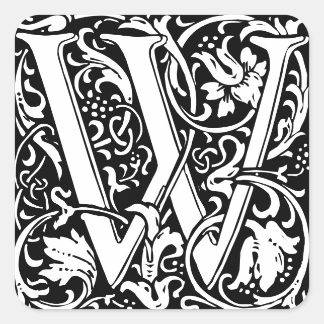 Letter W Mediaeval Monogram Art Nouveau Square Sticker (Front)