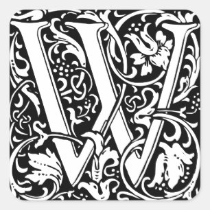 Letter W Mediaeval Monogram Art Nouveau Square Sticker