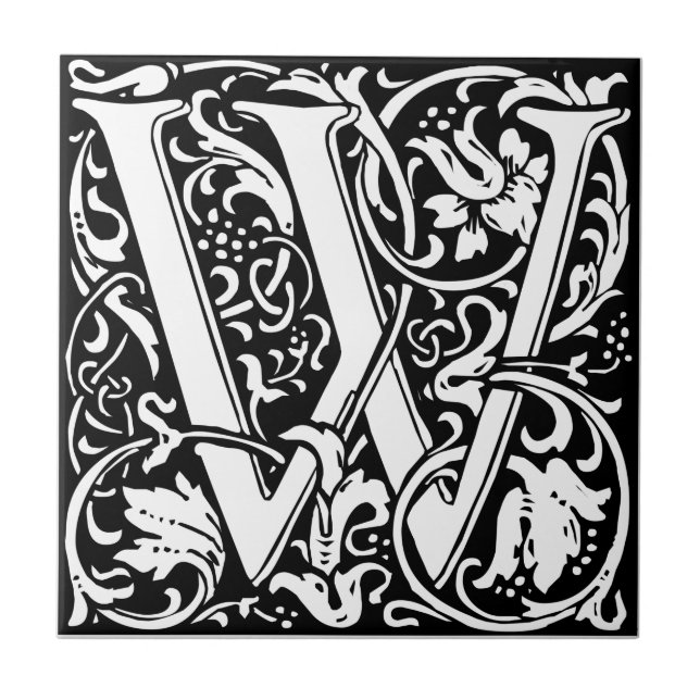 Letter W Mediaeval Monogram Art Nouveau Tile (Front)