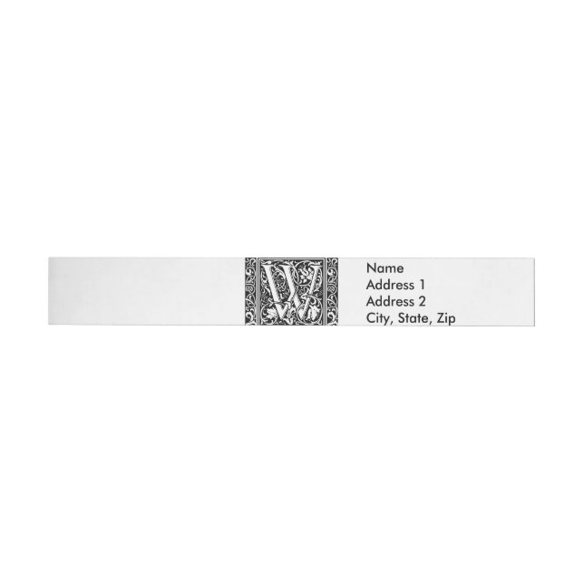 Letter W Mediaeval Monogram Art Nouveau Wraparound Address Label (Individual)