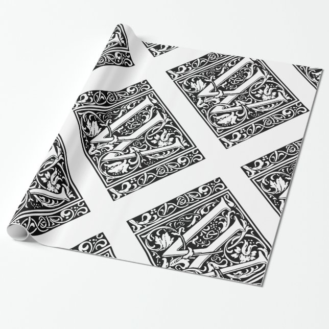Letter W Mediaeval Monogram Art Nouveau Wrapping Paper (Unrolled)