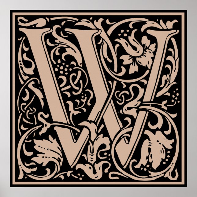 Letter W Mediaeval Monogram Vintage Initial Poster (Front)